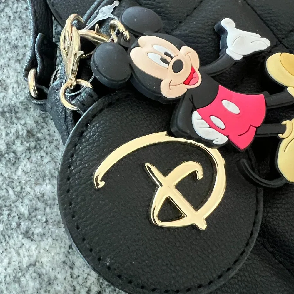 Disney Mickey Mouse quilted crossbody kid bag black 3D ears character charm gold